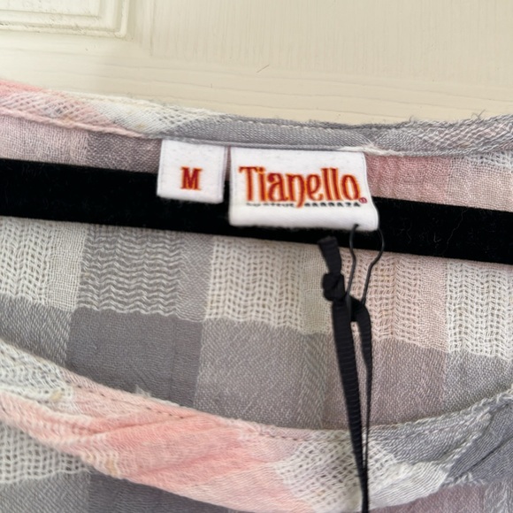 Tianello NWT Women’s Cotton Linen Top Size Medium / Large Pink & Gray - Picture 4 of 7